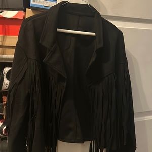 Black fringe open front jacket